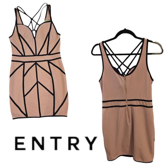 Pink and Dark Blue Bodycon Bandage Piping X Cut Mini Dress Women's Size Large - Picture 1 of 4